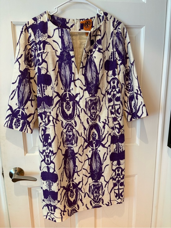 Tory Burch Dresses & Skirts - Tory Burch Cream Shift Dress with Purple Beetle Print